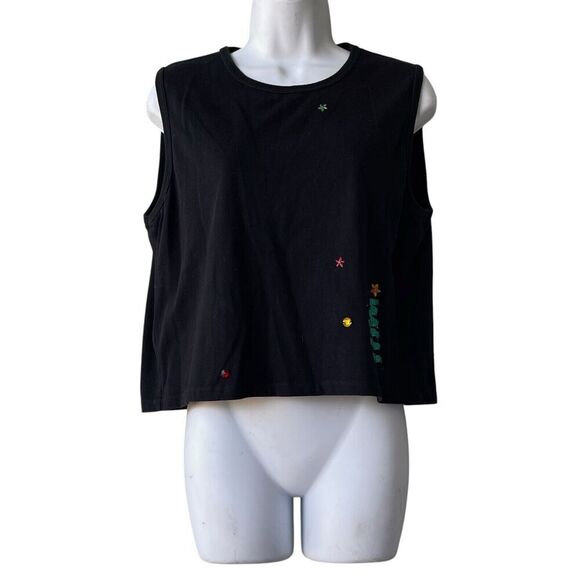 Michael Simon Knit Tank Top Size Large Black Holiday Studs Ribbon Christmas Tree - Picture 1 of 3